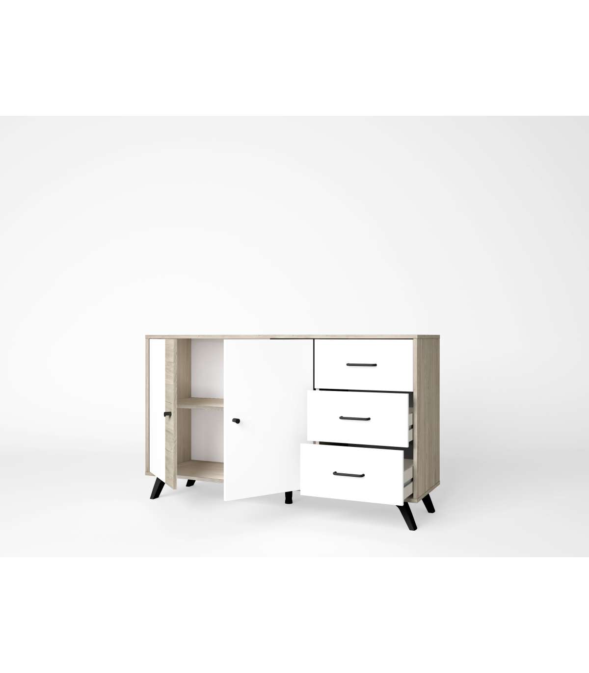 Mueble Aparador Para Comedor Modelo Samira 2 Puertas 3 Cajones Acabado Sahara/blanco, 136._2