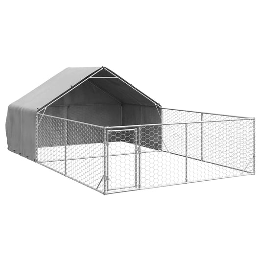 Caseta Perros Exterior Con Corral 6x3x1,9 M Acero Galvanizado_0