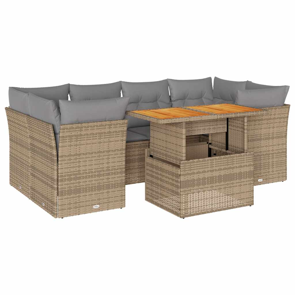 Set Sofás De Jardín 7 Piezas Y Cojines Ratán Sintético Beige / Vetonek_5