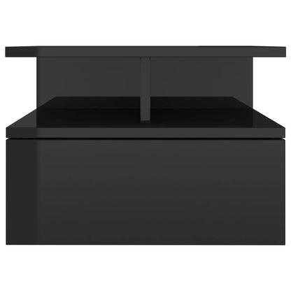 Mesita De Noche Flotante 2 Uds Madera Negro Brillo 40x31x27 Cm_2