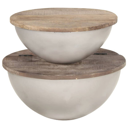 Set Mesas De Centro 2 Uds Forma De Cuenco Madera Maciza Mango_0