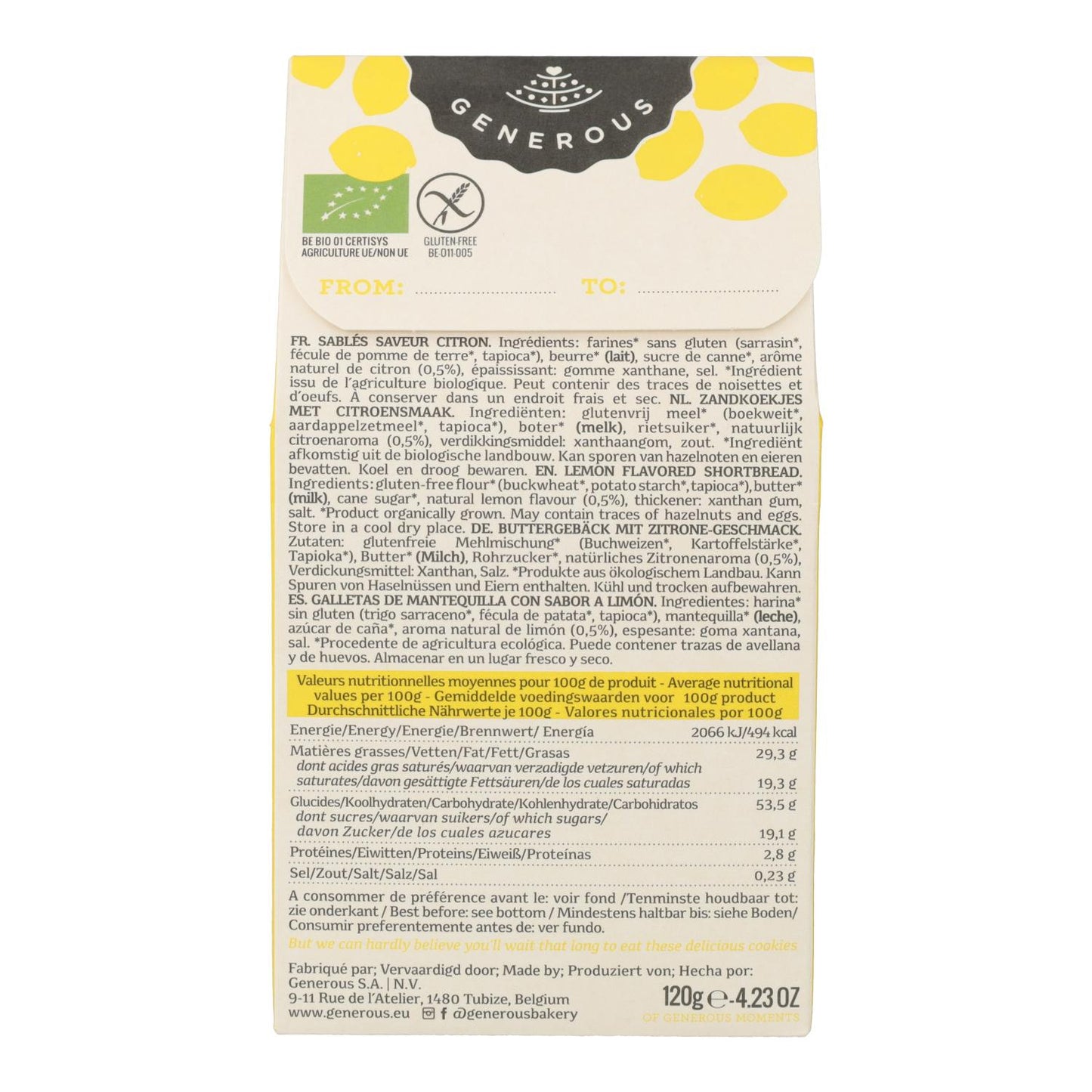 Biscoitos Generosos Biológicos e Sem Glúten de Limão Celine 100 g