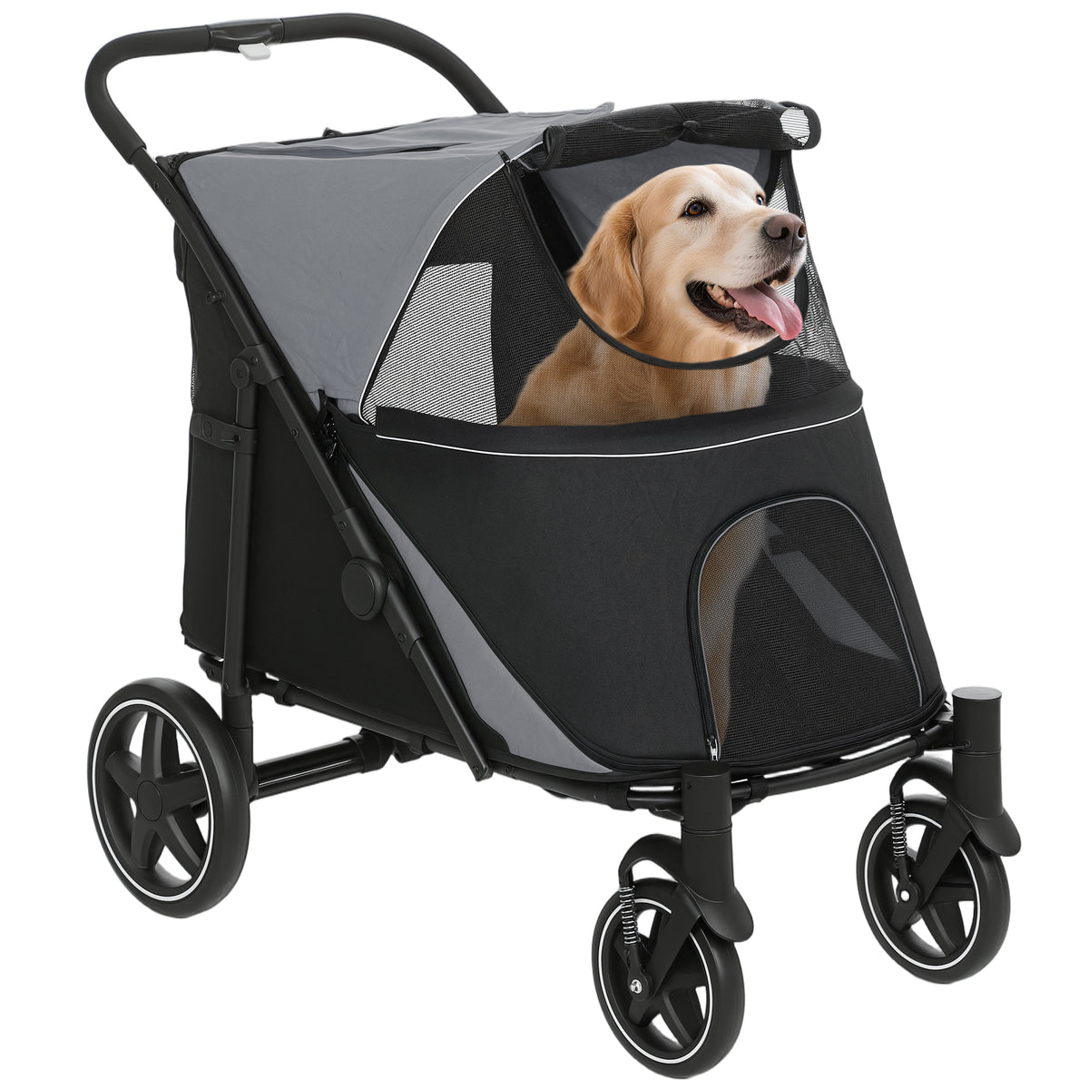Pawhut Cochecito Para Perros Plegable Con Ventana De Malla 112x67x100 Cm Gris_0