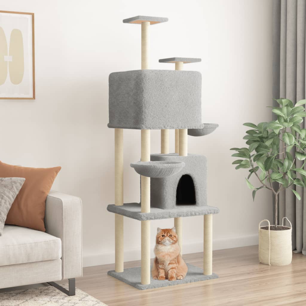 Rascador Para Gatos Con Postes De Sisal Gris Claro 180 Cm_1
