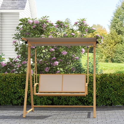 Outsunny Columpio De Jardín De 2 Plazas Con Toldo Ajustable 160x112x162 Cm Caqui_5