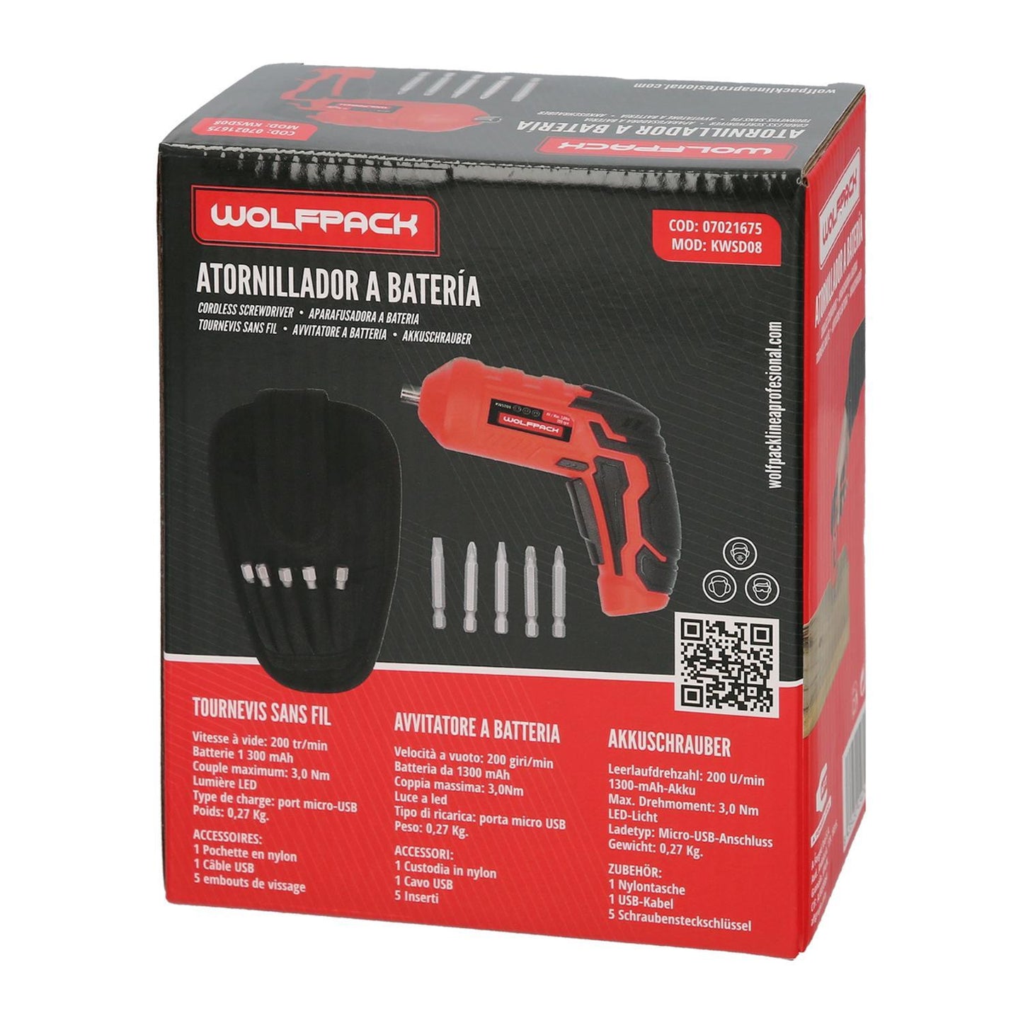 Atornillador 4 V. Con Led, Funda Y 5 Destorpuntas, Bateria Recargable Usb