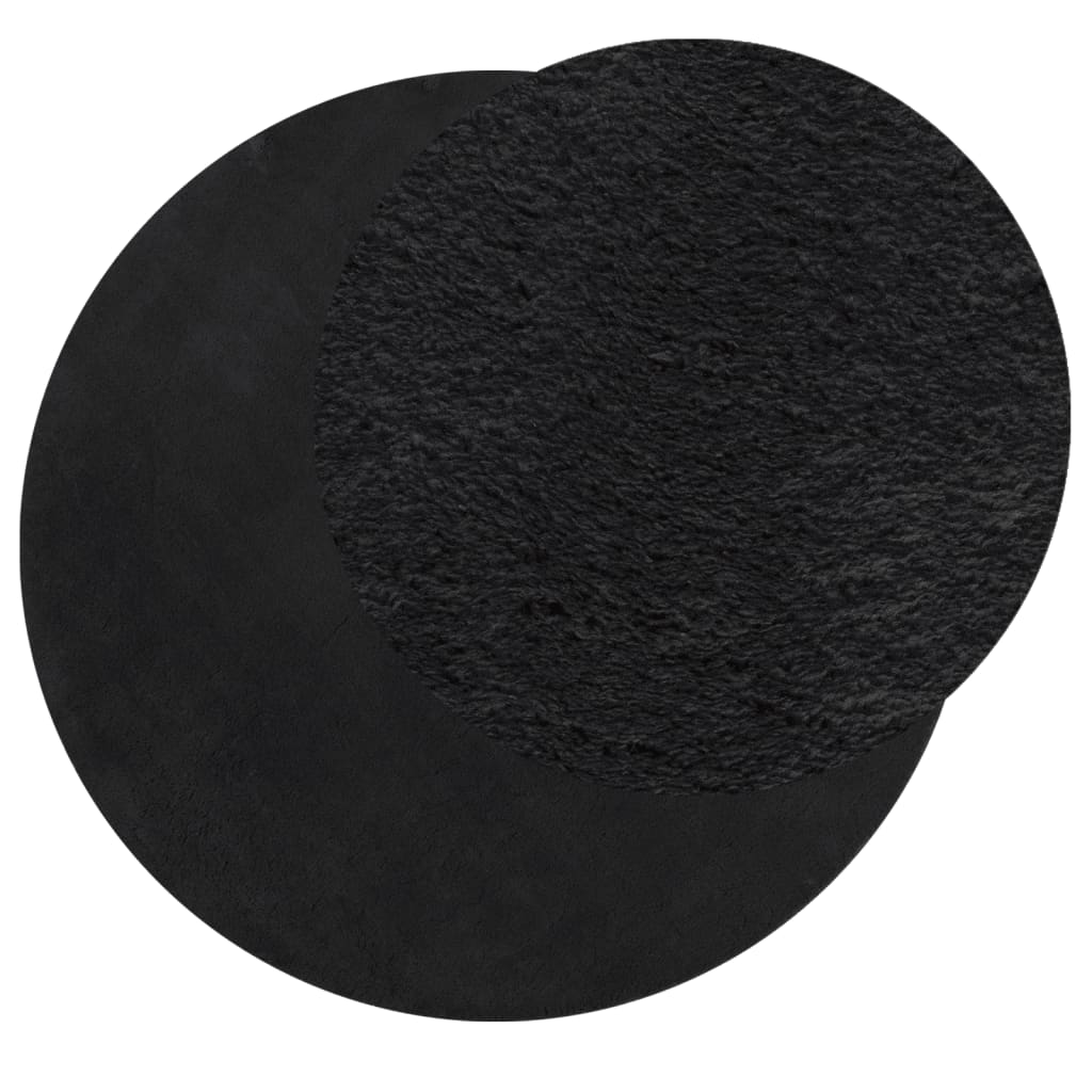 Alfombra De Pelo Corto Suave Lavable Huarte Negro Ø 120 Cm / Vetonek_2
