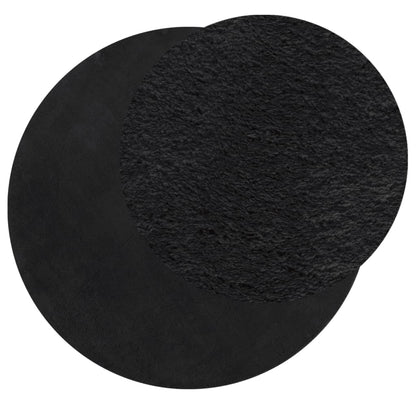 Alfombra De Pelo Corto Suave Lavable Huarte Negro Ø 120 Cm / Vetonek_2