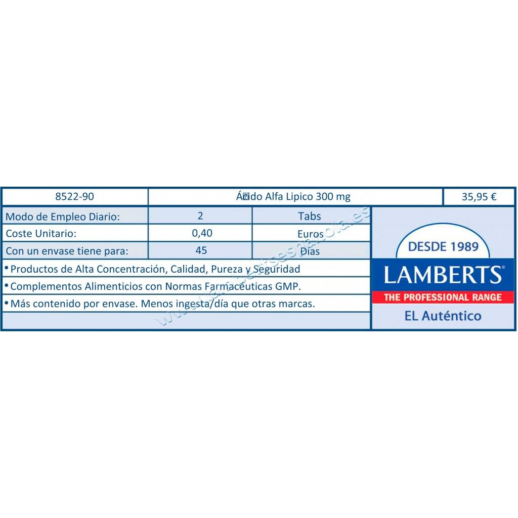 Embalagem 2x Ácido Alfa Lipóico 300 mg Lamberts, 90 comprimidos