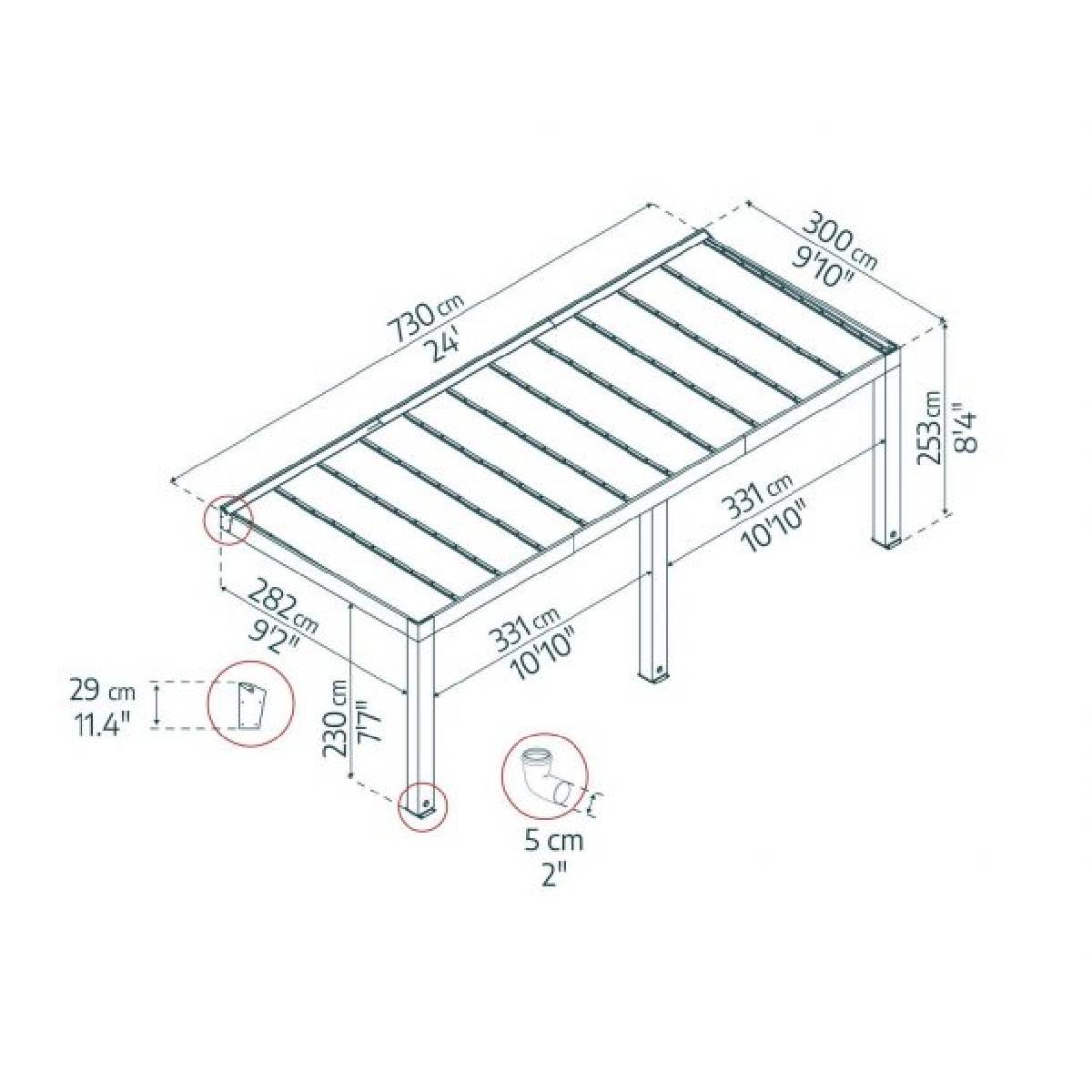Pérgula anexa em madeira de cedro de Helsínquia 300x730 cm Canopia
