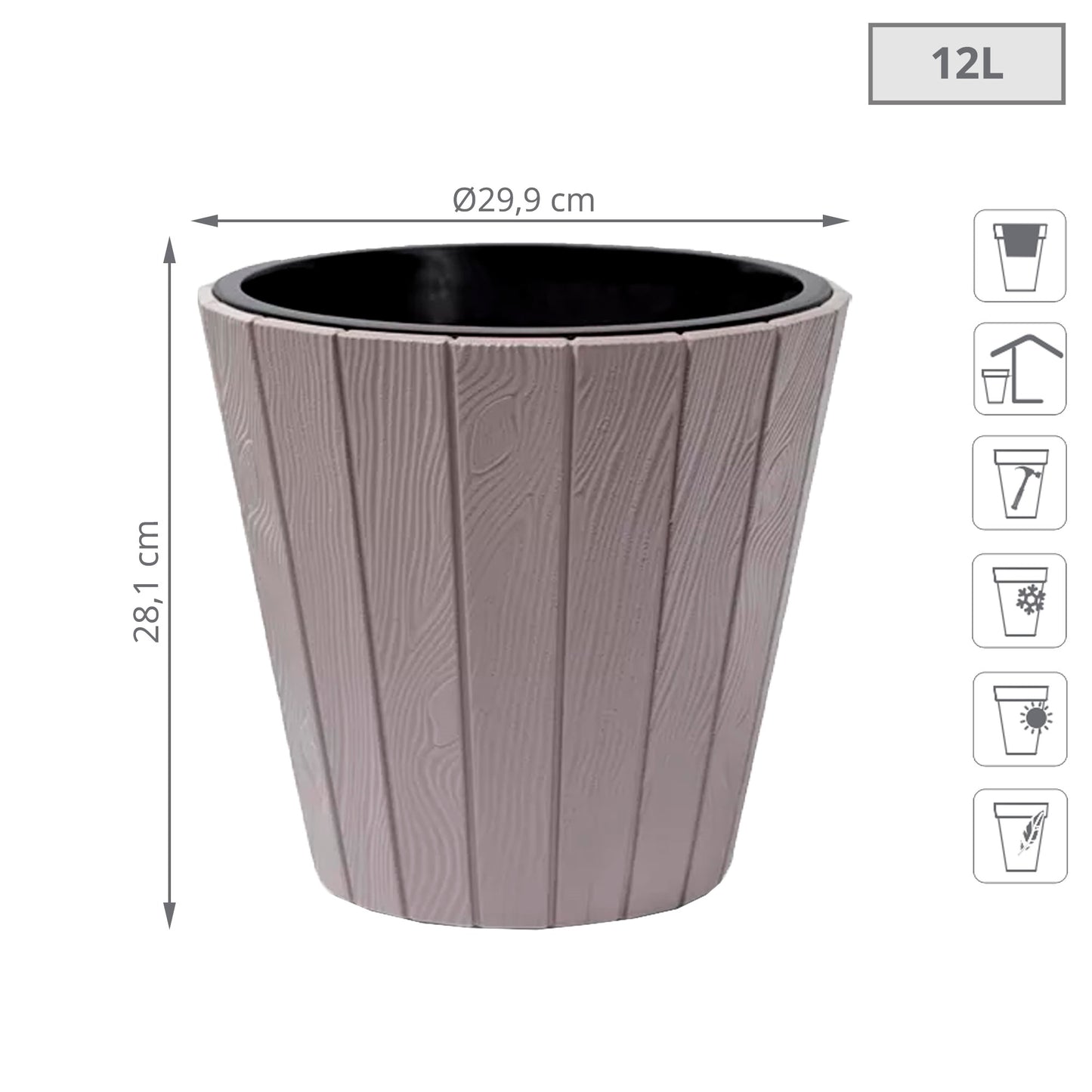 Maceta Woode 12l., Dimensiones (mm) 299x299x281, Color Mocca_1