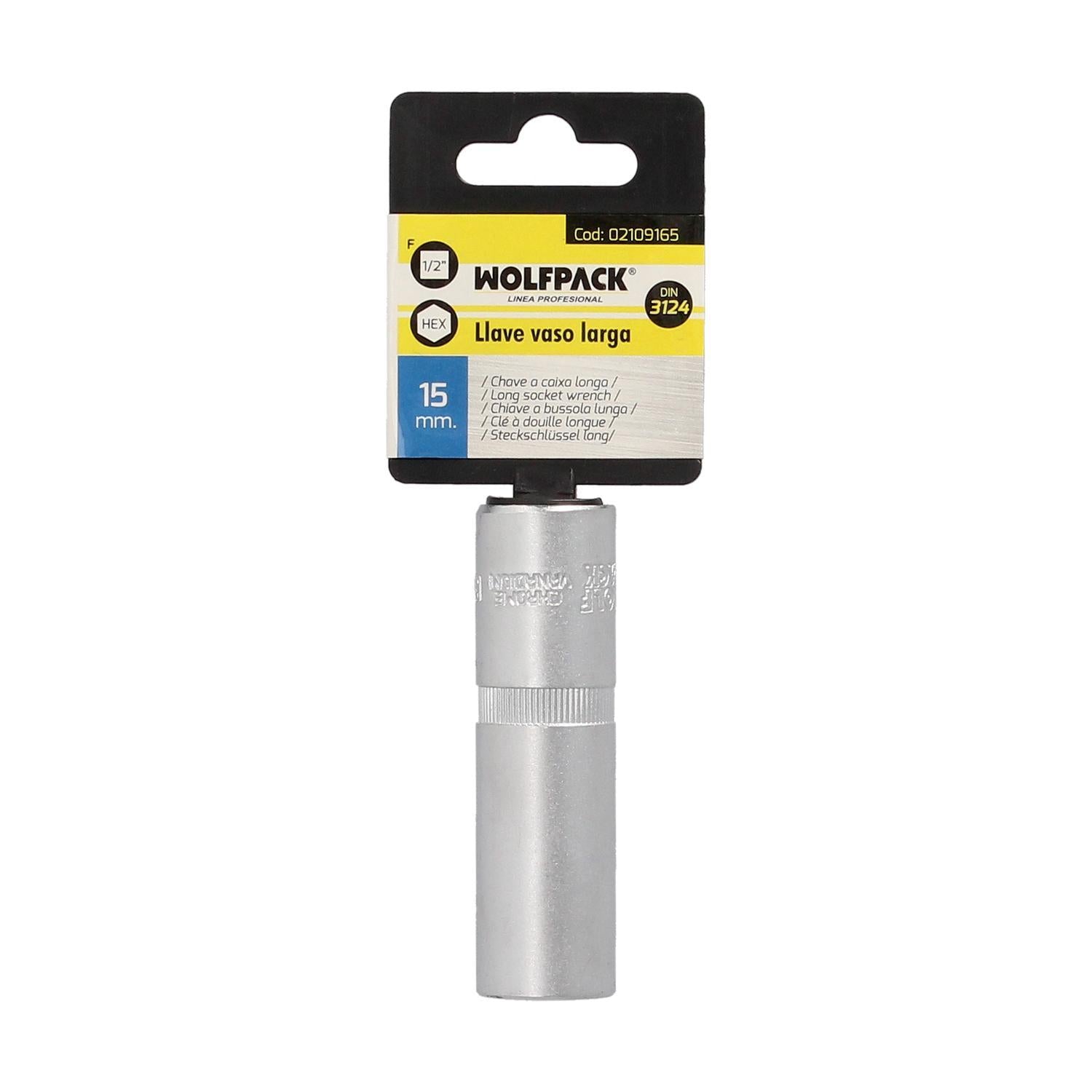 Llave Vaso 1/2 Hexagonal Larga 15 Mm. Perfil De 6 Caras. Acero Cromo Vanadio, Aristas Redondas