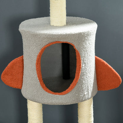 Pawhut Árbol Rascador Para Gatos De 116 Cm Tipo De Cohete Con Postes Cama Azul_3