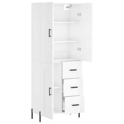Aparador Alto Madera Contrachapada Blanco Brillo 69,5x34x180 Cm_3