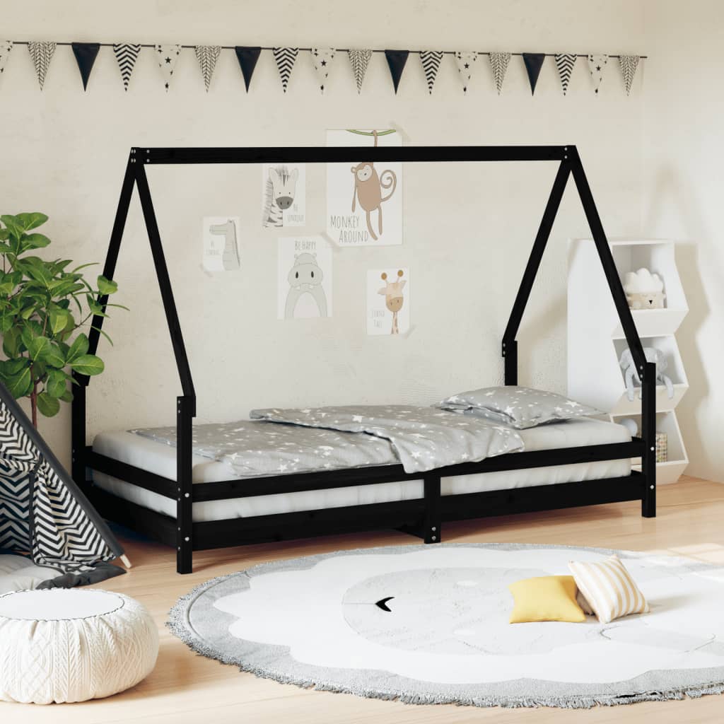 Estructura De Cama Para Niños Madera De Pino Negro 90x190 Cm / Vetonek_1