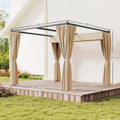 Outsunny Pérgola De Jardín 3x3 M Con Techo Y Paredes Laterales Retráctil Beige_2