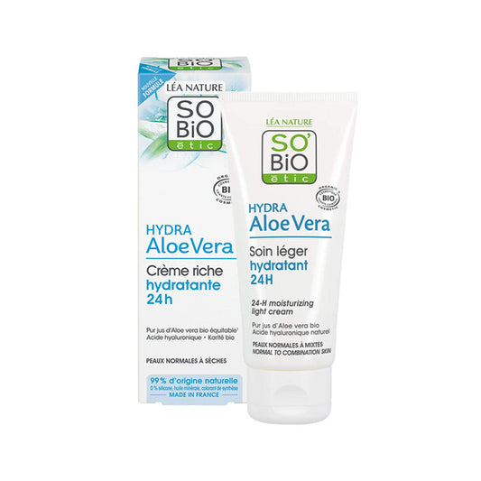 Creme Hidratante Leve 24 horas com Ácido Hialurónico e Aloé Vera BIO, SO'BIO, 50ml