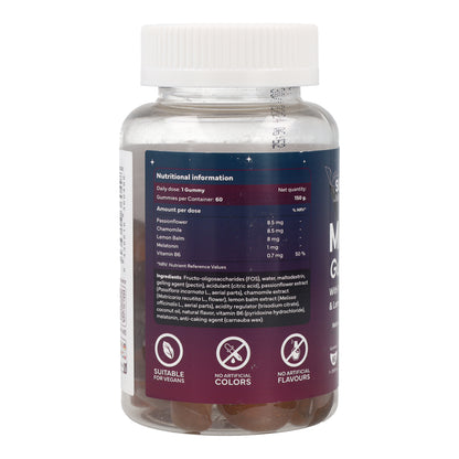 Melatonina Gummies con Pasiflora Manzanilla Melisa y Vitamina B6 Sin Azúcar Sevens Nutrition 60 gummies
