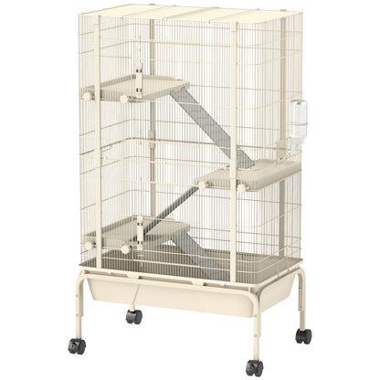 Pawhut Jaula Para Animales Pequeños De 4 Niveles Con Ruedas 69x44x120 Cm Beige_0