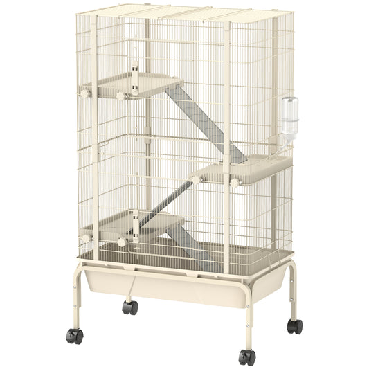 Pawhut Jaula Para Animales Pequeños De 4 Niveles Con Ruedas 69x44x120 Cm Beige_0