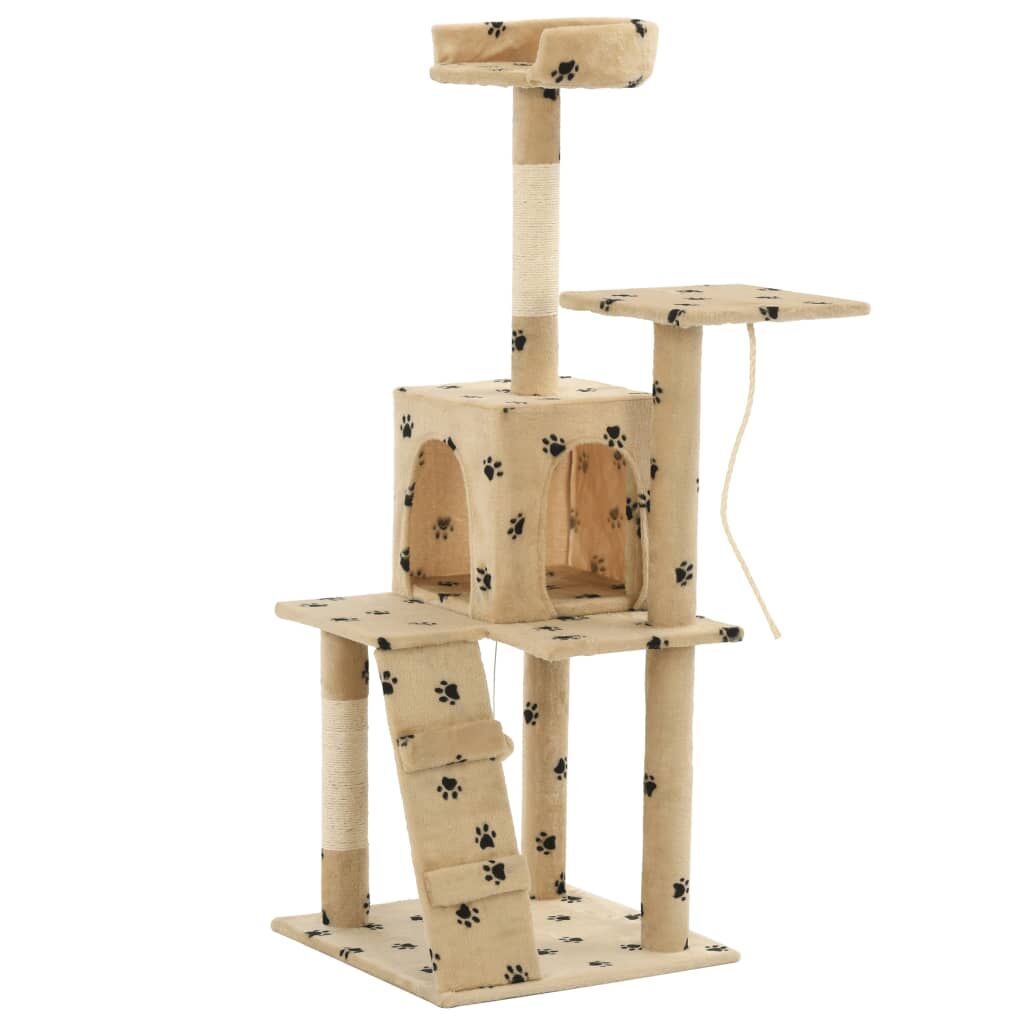 Vidaxl Rascador Para Gatos Con Poste De Sisal 120 Cm Huellas Beige_3