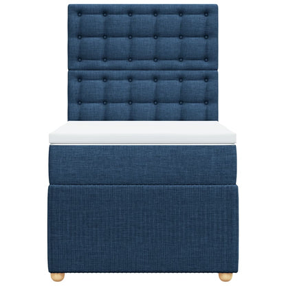 Cama Box Spring Con Colchón Tela Azul 100x200 Cm / Vetonek_2