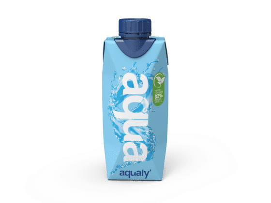 Água Aqualy em caixa de 330 ml.