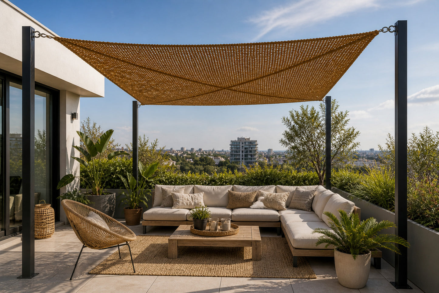 Toldo Vela Coco Natural Reforzado 3x3 M 60% Ocultación Para Jardín Terraza Pérgola_1