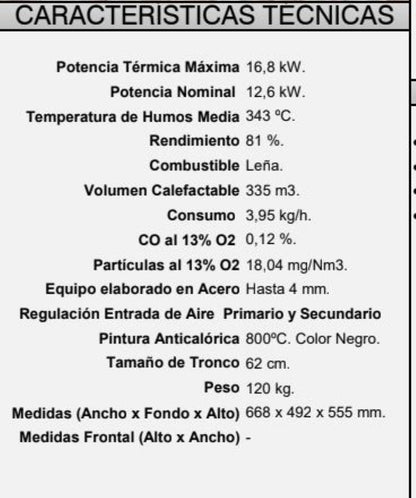 BRICOSOL Estufa de leña para colgar FM Modelo M-170 K Con Turbina, Interior Vermiculita Cristal Serigrafiado_1