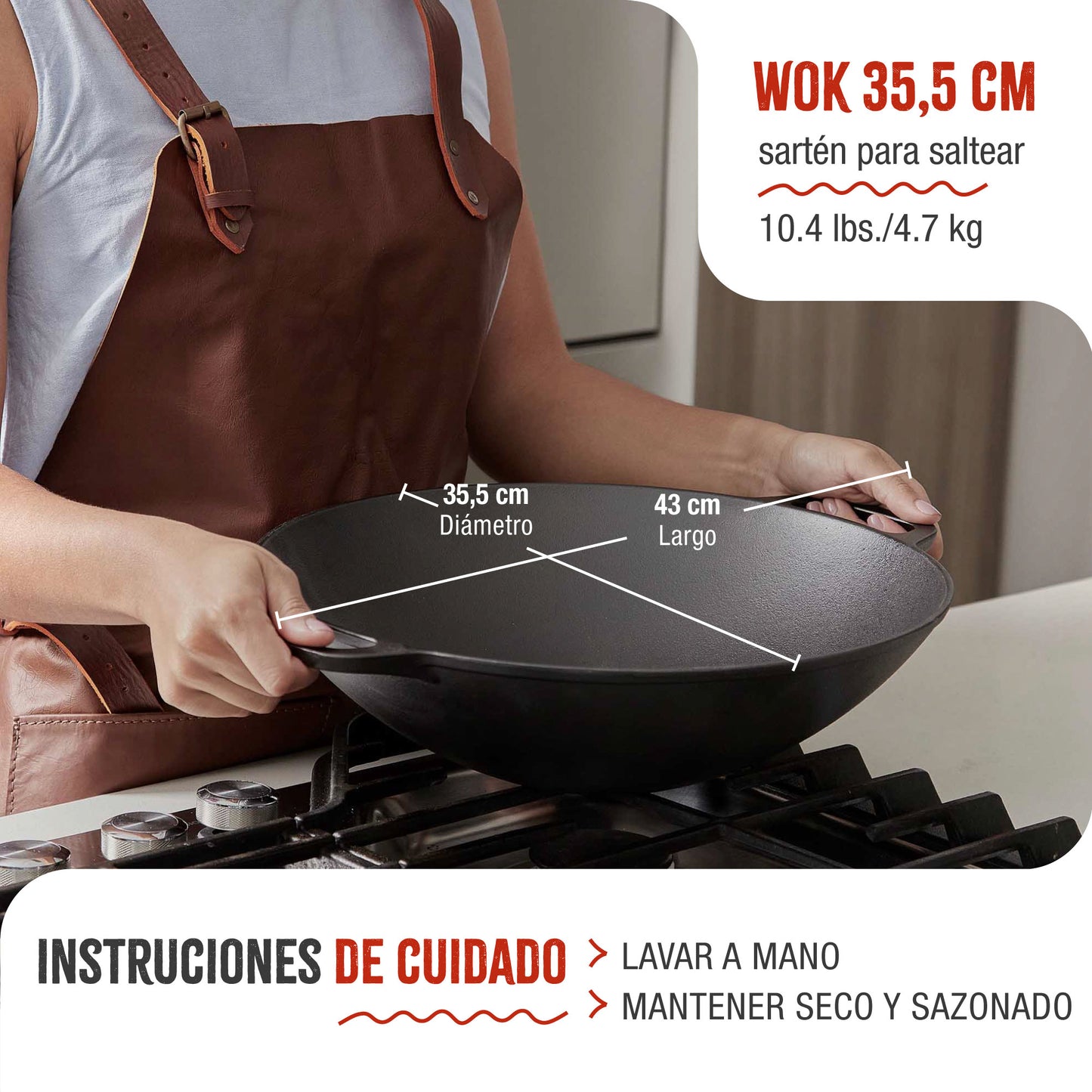 Victoria Wok Hierro Fundido Curado Inducción 35,5cm, Apta Fuego, Barbacoa, Horno Cast Iron Skillet, 37291, Negro_4