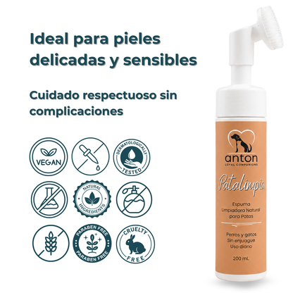 Espuma limpiadora natural para la higiene de las patas de perros y gatos – 200 ml_5