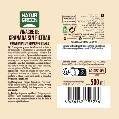 Vinagre de Romã Biológico Não Filtrado NaturGreen 500 ml