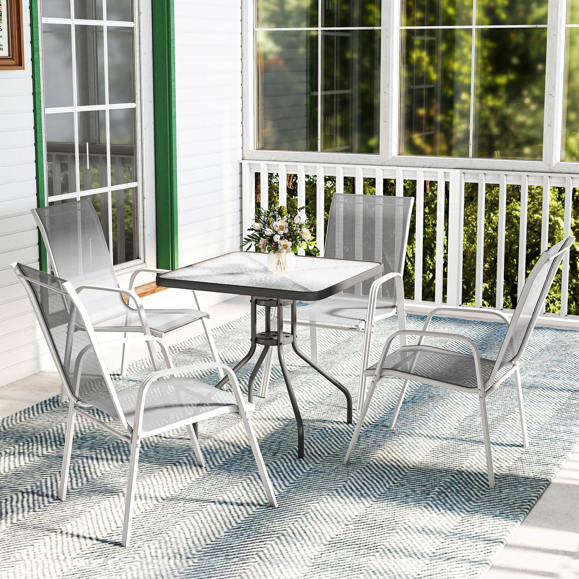Outsunny Juego De 4 Sillas De Jardín Exterior 54x75,5x95 Cm Gris Claro_1