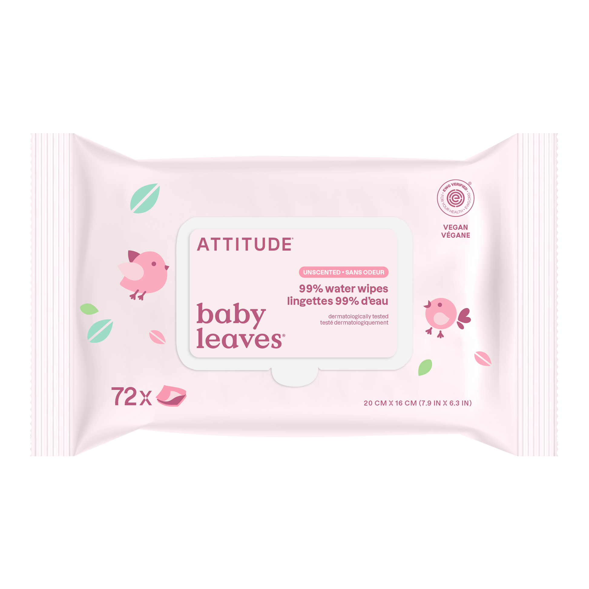 Toallitas Baby Leaves 99% agua sin perfume Attitude