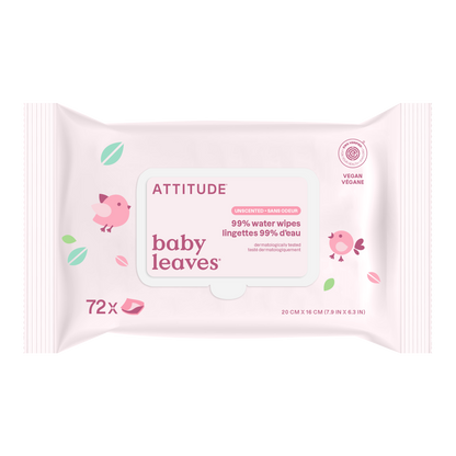 Toallitas Baby Leaves 99% agua sin perfume Attitude