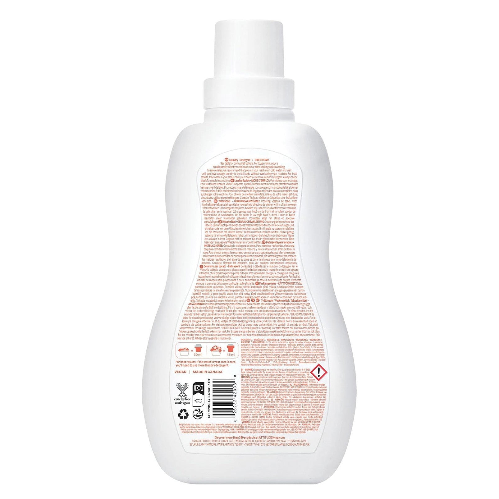 Detergente líquido para pele sensível, Attitude, aroma de pêra, 1,05 L