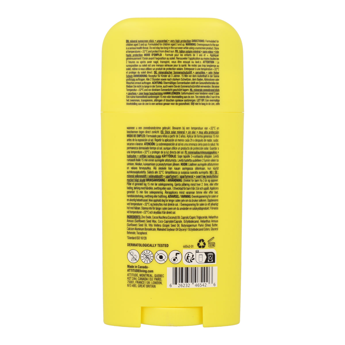 Mineral sunscreen Stick Face & Body Kids SPF 50 unscented Attitude Sunly 60 g