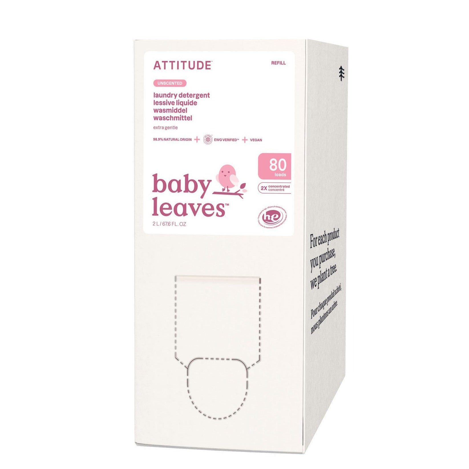 Detergente para ropa Baby Leaves sin perfume Attitude 80 lavados