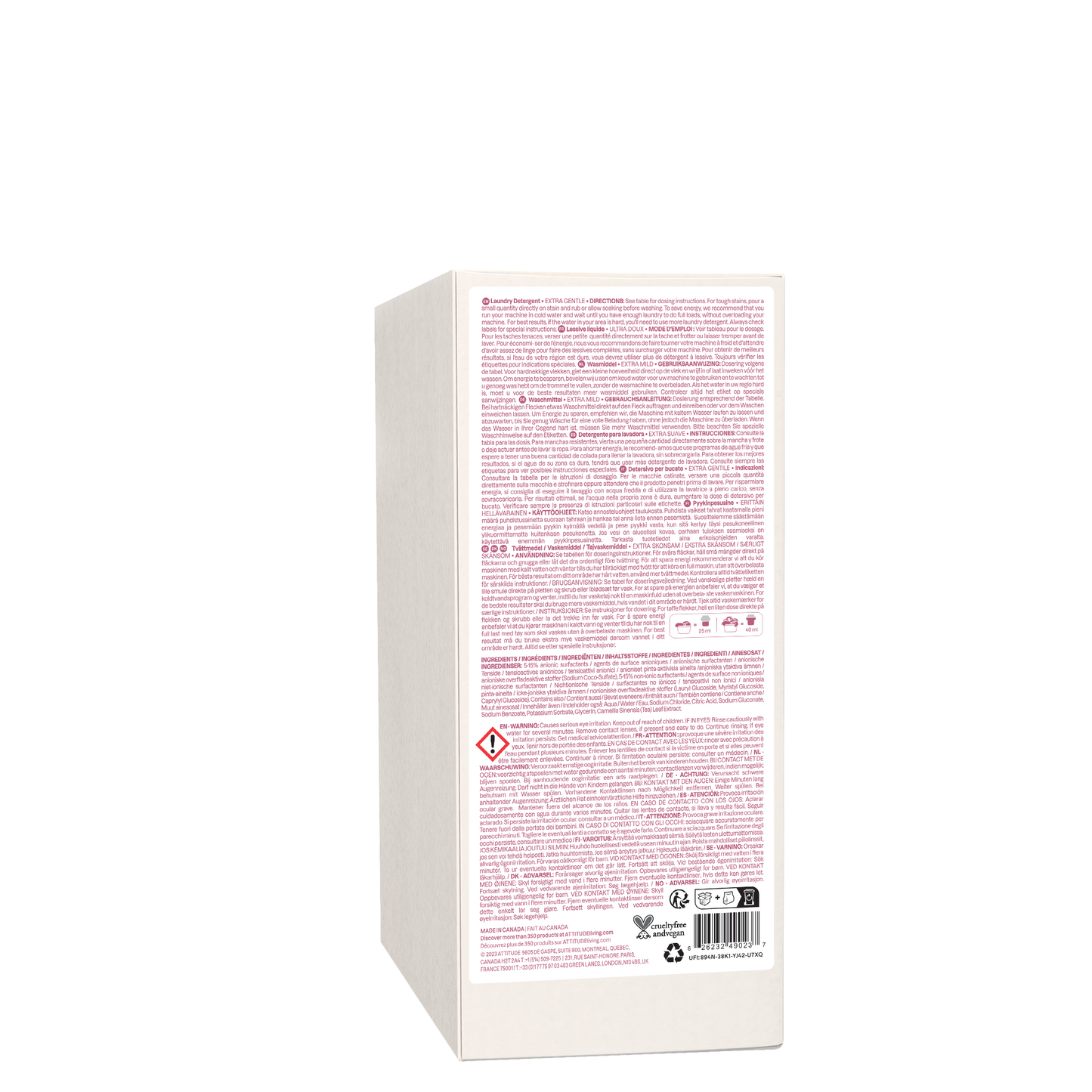 Detergente para ropa Baby Leaves sin perfume Attitude 80 lavados