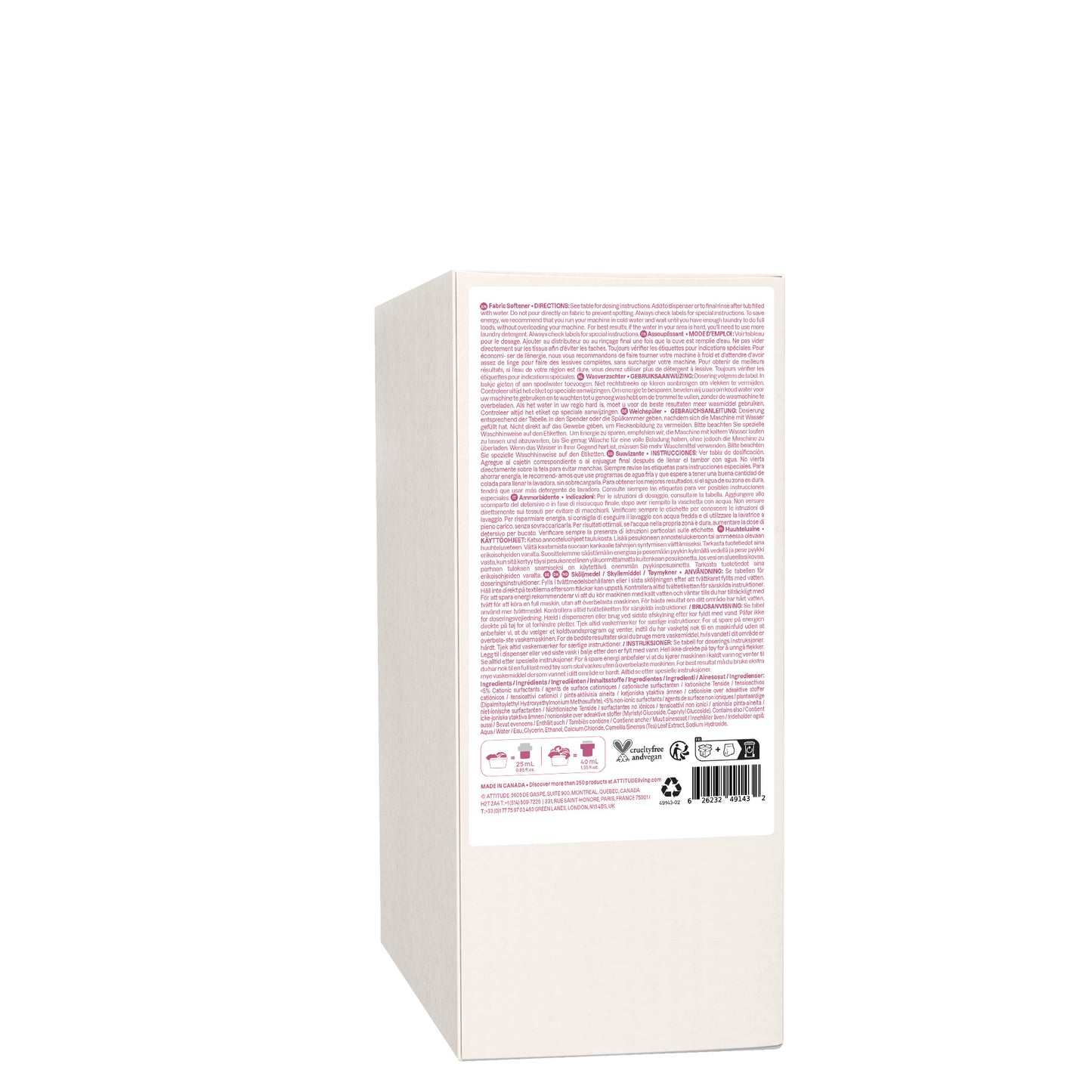 Suavizante para ropa Baby Leaves sin perfume Attitude 80 lavados