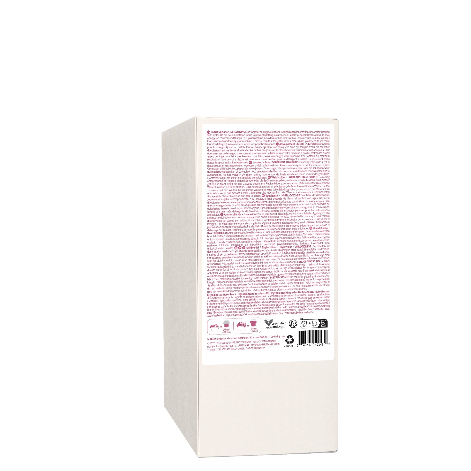 Suavizante para ropa Baby Leaves sin perfume Attitude 80 lavados
