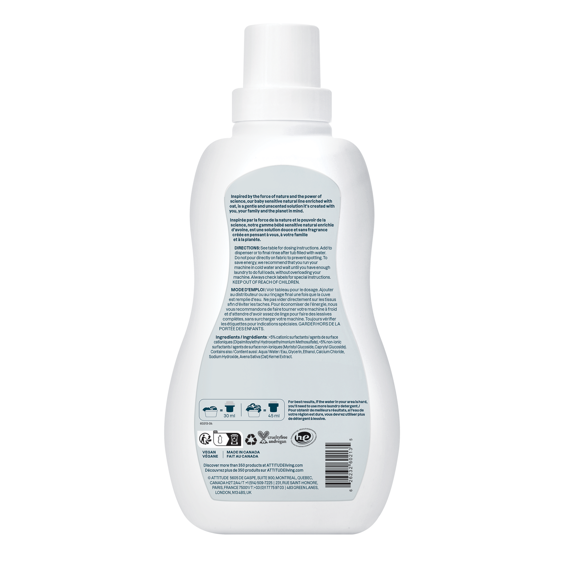 Suavizante para ropa Sensitive Natural Baby Care Attitude 35 lavados