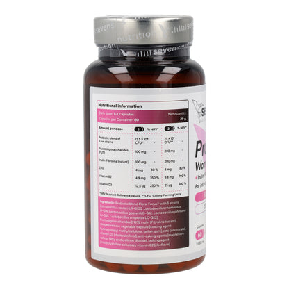 Probióticos Flora Íntima Mujer con Inulina FOS Zinc y Vitaminas B2 y D3 Sevens Nutrition 60 cápsulas