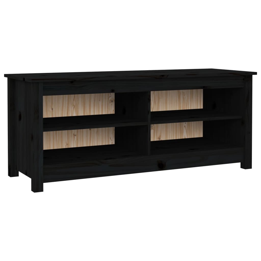 Banco Zapatero Madera Maciza De Pino Negro 110x38x45,5 Cm / Vetonek_4