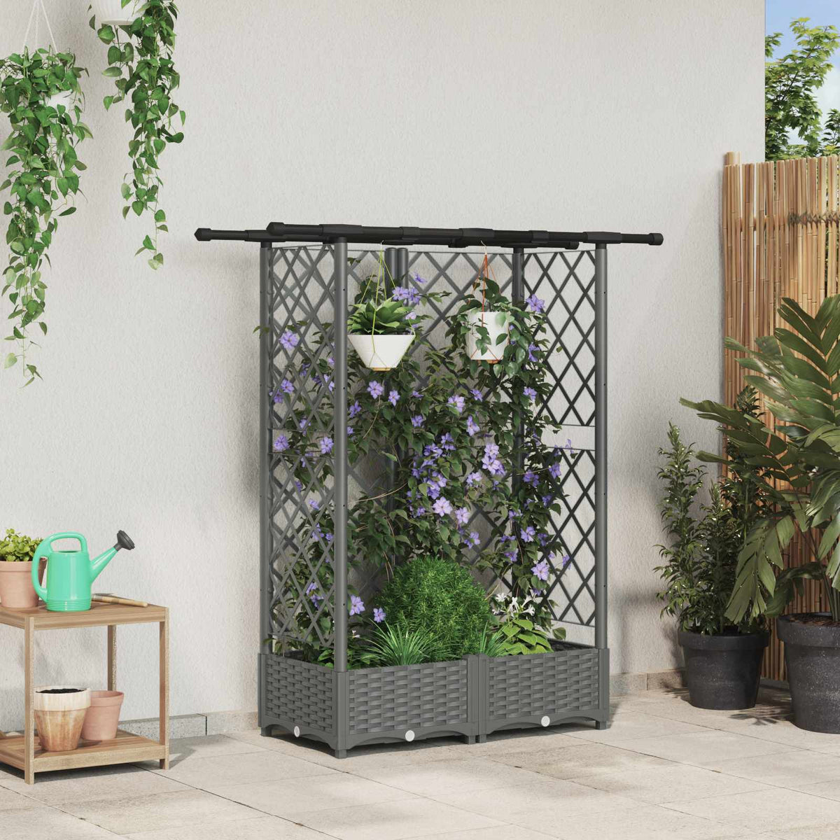 Cama Elevada Con Trellis Y Techo Gris Claro 124 X 40 X 121 Cm_1