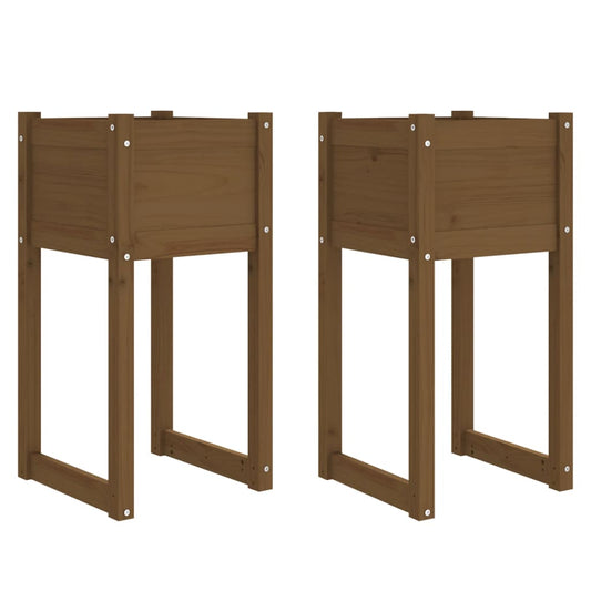 Jardinera 2 Uds Madera Maciza De Pino Marrón Miel 40x40x81 Cm_0