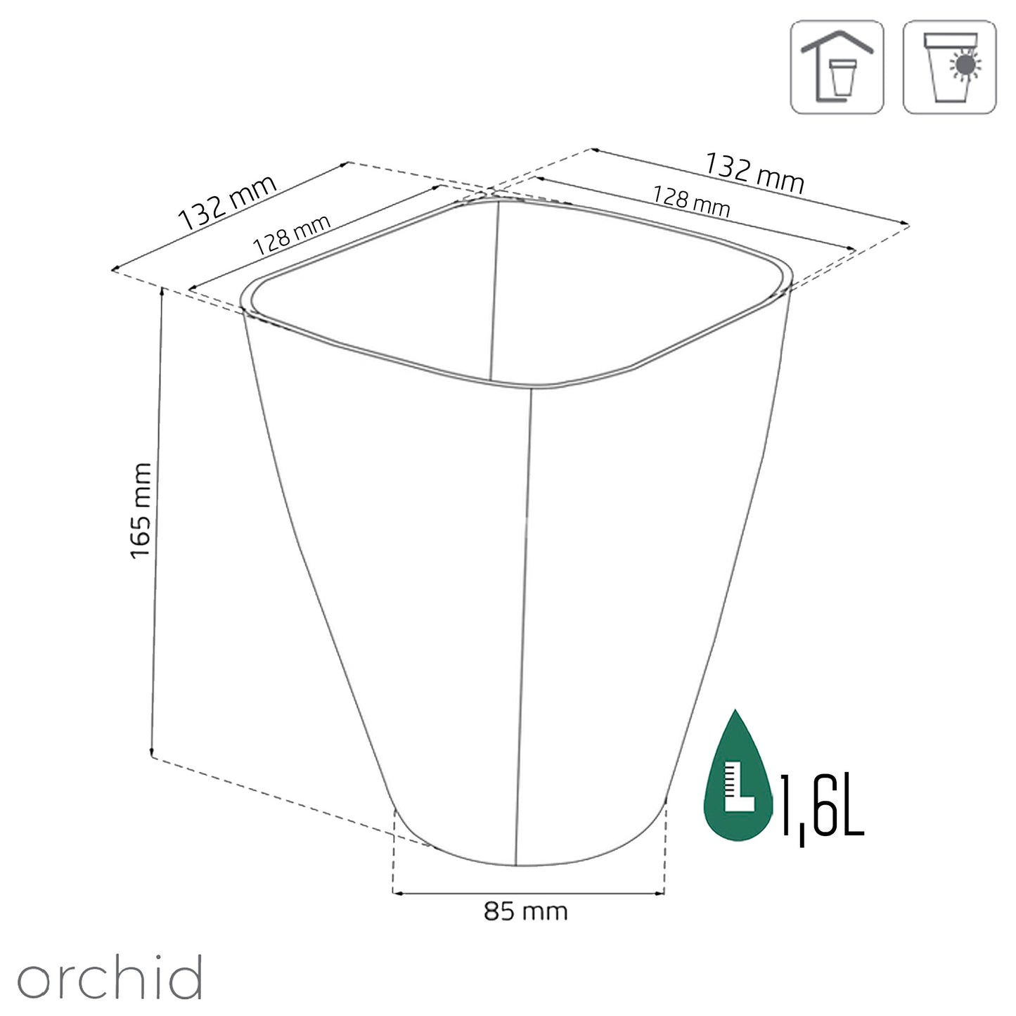 Maceta Coubi Orchid 1,6l., Dimensiones (mm) 132x132x165, Color Blanco