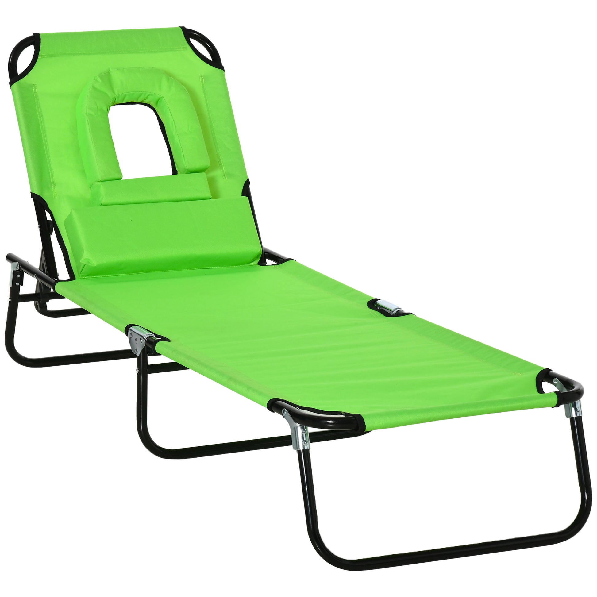 Outsunny Tumbona Plegable De Jardín Con Respaldo Ajustable Almohada Acero Verde_0