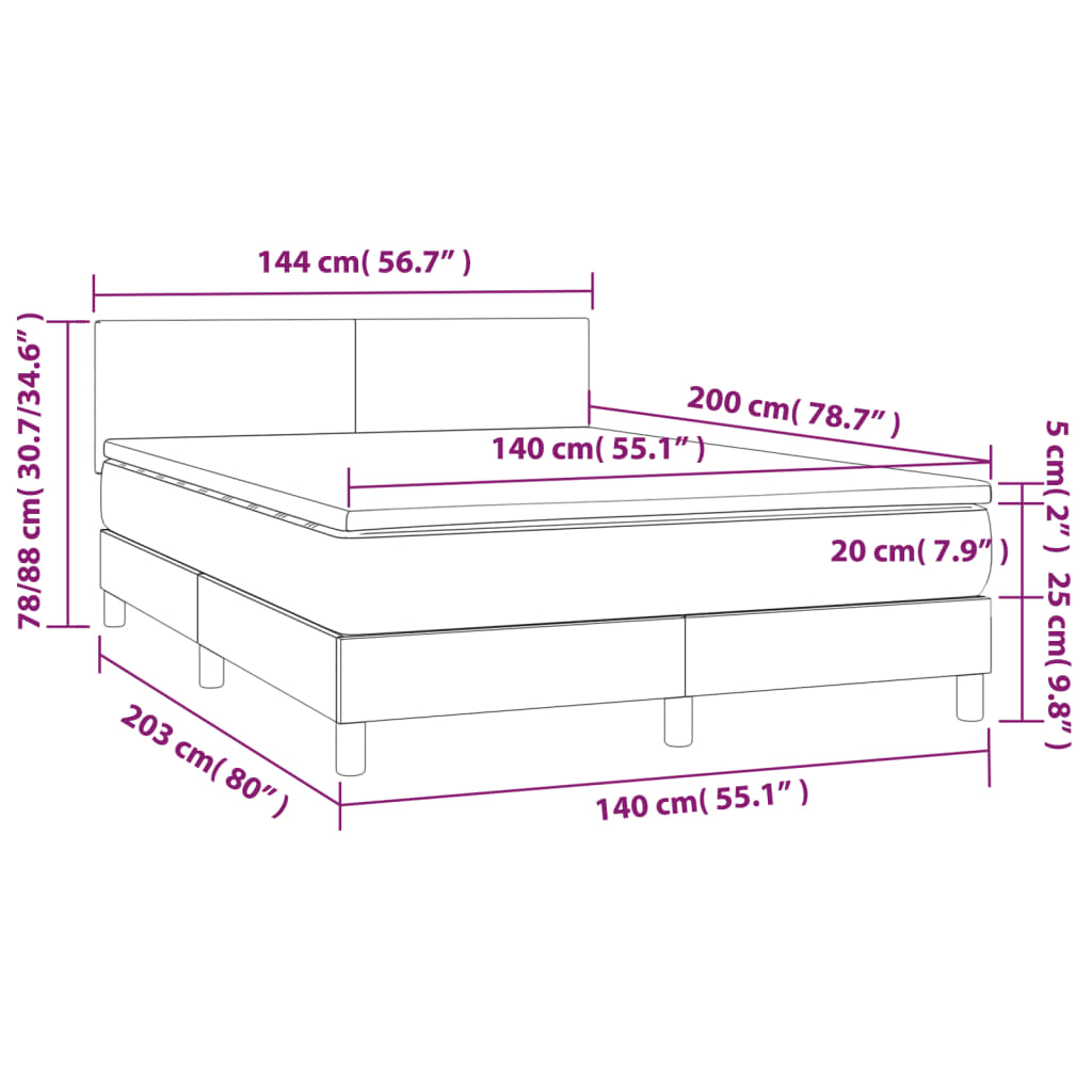 Cama Box Spring Con Colchón Led Tela Marrón Oscuro 140x200 Cm / Vetonek_5
