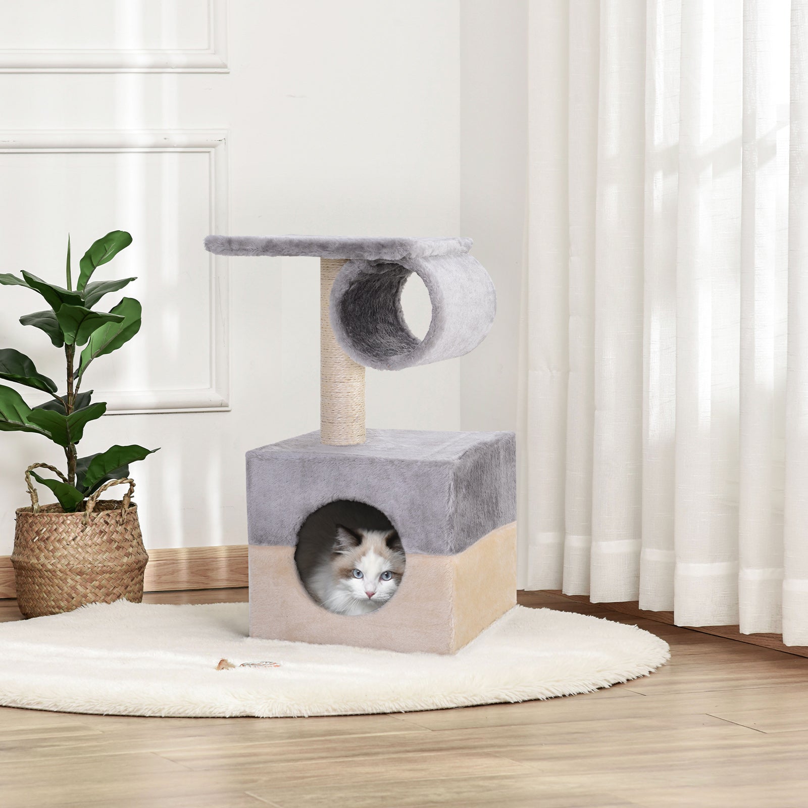 Pawhut Rascador Árbol Para Gatos 31x31x58 Cm Con Poste Central Cama De Felpa_1